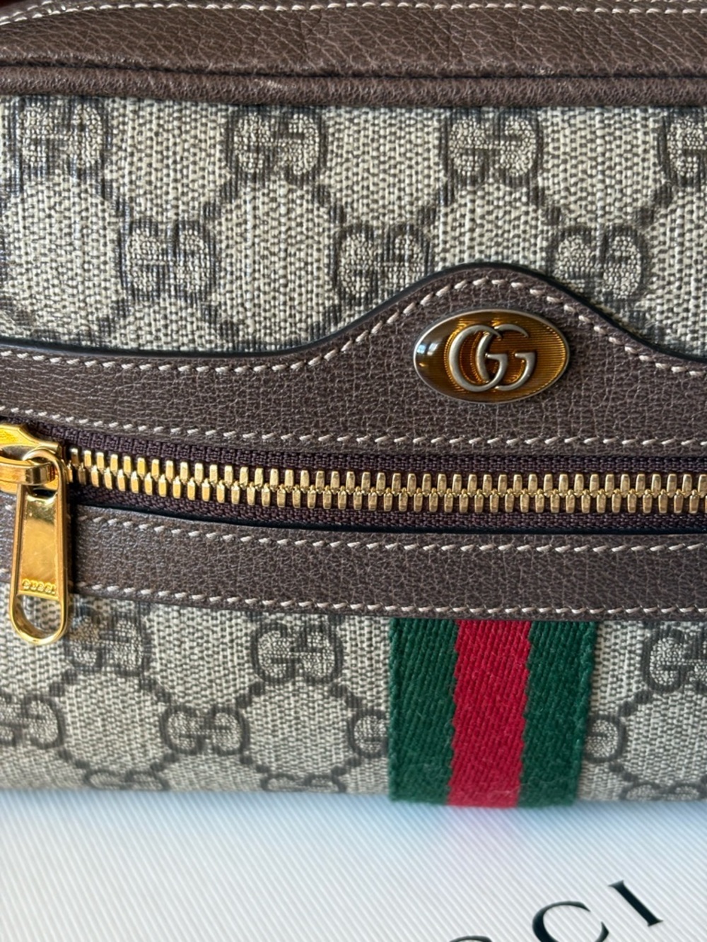 Gucci GG Supreme Canvas Ophidia Small belt Bag - Brown/Tan/Green-Red Stripe - Picture 10 of 15